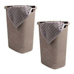 Mind Reader Basket Collection Lot de 2 paniers à linge fins, capacité de 60 litres, poignées découpées, couvercle à charnière attaché, ventilé, brun clair