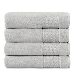 Welhome Hudson Grey Towels | 4 Piece Set | 100% Pure Organic Cotton | Durable & Soft | Plush Hotel & Spa Bathroom Towels | Sustainably Manufactured | Heavyweight | Super Absorbent | Glacier Grey