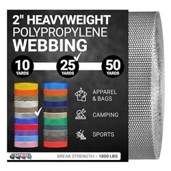 Strapworks Zwaargewicht polypropyleen singels - Heavy Duty Poly Omsnoering voor Outdoor DIY Gear Reparatie, 5,5 cm x 25 Yards - Zilvergrijs