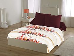 Home Linge Passion Juego de sábanas de 4 Piezas, 220 x 290 City Life, Microfibra, Blanco-Rojo, Grande, 220x290 cm, 4