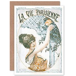 Artery8 La Vie Parisienne First Rose Flowers Magazine Cover Sealed Greeting Card Plus Envelope Blank inside