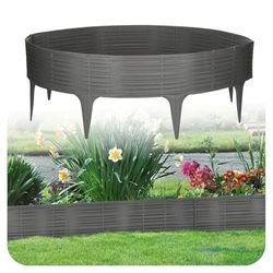GARDENIX Recinzione per prato in plastica – Bordo per aiuole effetto salice, 3,9 m, bordo per aiuole, colore grigio, 5 moduli, resistente ai raggi UV, palizzata da giardino versatile