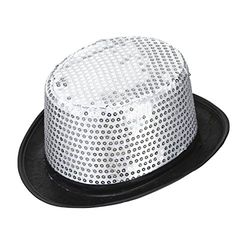 W WIDMANN MILANO Party Fashion Generique - Chapeau Haut de Forme Argent à Sequins Contour Noir Adulte