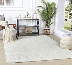 Livabliss Home Tapis Shaggy Uni - Tapis de Couloir, Salon, Salle à Manger, Chambre, Cuisine, Entrée - Poil Long Moelleux et Doux, Beige Motif Berbère, Carpette Chambre Monochrome 120x170 cm - Blanc
