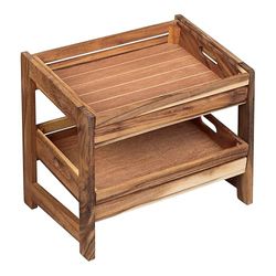 Tala Large Display Rack with 2 Wooden Crates, Assembled Natural Acacia Hardwood Storage Rack with Removeable Crates, Rustic Unit for Kitchen Storage & Perfect for Retail Displays, Measures 45x31x41cm