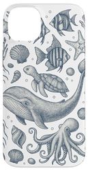 Vie océanique vintage baleine tortue pieuvre animaux marins Coque pour iPhone 14 Plus