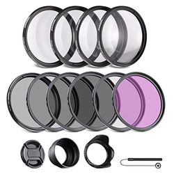 NEEWER 49mm Kit di Filtro ND/CPL/UV/FLD/Close Up e Accessori per Obiettivo con ND2 ND4 ND8, Filtri Close Up (+1/+2/+4/+10), Paraluce Collapsibile in Gomma, Tappo per Obiettivo, Astuccio per Filtro