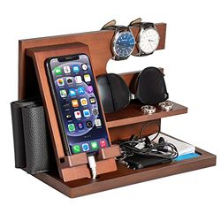 Cadeaus voor mannen Verjaardag Houten Docking Station Nachtkastje Vader Verjaardagscadeau voor mannen Docking Station mobiele telefoon Kerstcadeau Echtgenoot Opa Papa Gifts