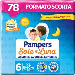 Pampers Soleil et Luna Couches Extralarge, Taille 6 (15-30 kg), 78 Couches