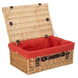 46cm Buff Picnic Wicker Basket with Red Lining