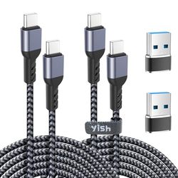 YISH USB C to USB C Charger Cable：65W USBC to C Charger Cable Fast Charge 3A Braided Type C Data Cable Compatible with iPhone 16 15 Pro Max Samsung S24 S23 iPad Pro MacBook Pro/Air, 2 Pack 6.6ft/2m