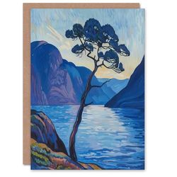Artery8 Greeting Card Lone Tree on Loch Ness Scottish Highlands Lake Blank For All Him Or Her Art Birthday Card