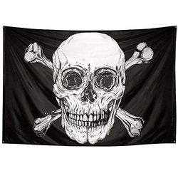Boland 74110 – flagga pirat, storlek 200 x 330 cm, polyester, skalle huvud, flagga, banner, väggdekoration, hängdekoration, barnfödelsedag, motto fest, karneval, halloween