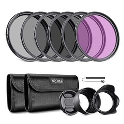 NEEWER 58mm Kit de Filtro ND y Accesorios de Lente, ND2 ND4 ND8 UV FLD CPL(Polarizador Circular) Juego de Filtros con Tapa de Lente/Parasol de Lente en Forma de Tulipán/Parasol de Lente Goma Plegable