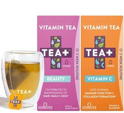 Vitabiotics TEA+ ( Tea Plus ) Total Detox Programme Vitamin Tea Set - Helps Maintain Hair, Nails & Skin as well as the immune system | Herbal Tea with fruit flavour | 28 Tea Bags in a 2 week routine, Beauty