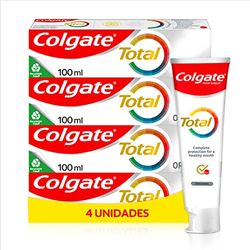 COLGATE - Pasta de Dientes Colgate Total Original 4x100 ml, Dentífrico con Protección Antibacteriana 24h, Ideal para Caries y Sensibilidad Dental, 3 Veces Más Eficaz, Repara, Revitaliza y Refresca