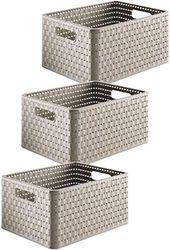 Rotho Country Ensemble de 3 boîtes de rangement 18l en rotin, Plastique (PP) sans BPA, cappuccino, 3 x A4/18l (36.8 x 27.8 x 19.1 cm)