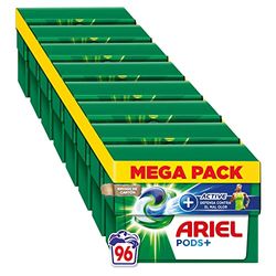 Ariel All-in-One Detergente Lavadora Liquido en Capsulas/Pastillas, 96 Lavados (8x12), Jabon Limpieza Profunda, Mas Defensa Activa Contra el Olor