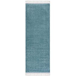Carpet City Tappeto Salotto a pelo lungo giallo decorativo per camera da letto Shaggy con frange in tinta unita, motivo Oeko Tex 100, adatto a persone allergiche standard, blu, 80 cm x 300 cm