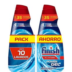 Finish All in 1 Max Power Gel brilho e proteção, detergente gel para máquina de lavar louça, 2 unidades - total 70 lavagens