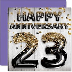 Geweldige 23e verjaardag kaart voor man vriend vrouw vriendin - zwart goud glitter ballonnen - gelukkig 23 verjaardag kaarten van familie, 145mm x 145mm wenskaarten voor twintig derde jubilea