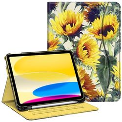 FINTIE Custodia compatibile con iPad di 10a generazione (2022) da 10,9 pollici, visualizzazione multi-angolo custodia protettiva con supporto per matita e tasca, spegnimento automatico, girasoli