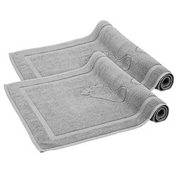 Komfortec Set di 2 tappetini da bagno, in spugna, lavabile, 800 g/m² e 100% cotone, assorbenti e ad asciugatura rapida, 50 x 80 cm, Grigio Argento