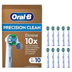 Oral-B Pro Lot De 10 Brossettes De Rechange Précision Clean, AUTHENTIQUES, Blanches, 3 Types De Filaments Et Tête Ronde Pour Un Nettoyage Précis, Embouts Pour Brosses A Dents Electriques Oral B Pro