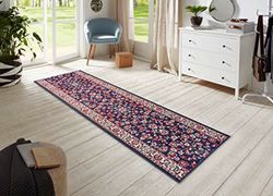 HANSE Home Tapis Vintage 80 x 400 cm - Tapis Doux à Poils Courts - Design rétro Vintage - pour Couloir, Chambre à Coucher, Chambre d'enfant, Salle de Bains, Salon, Cuisine - Bleu Marine