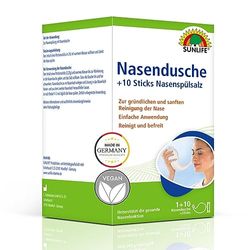 SUNLIFE Douche nasale avec 10 bâtonnets de sel de rinçage nasal – Douche nasale pour nettoyer le nez – Douche nasale pour prévenir le rhume et les allergies – Kit de lavage nasal pour adultes et