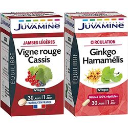 JUVAMINE - Jambes Légères - Vigne Rouge Cassis 2000mg de plantes - 30 Comprimés & Circulation - Ginko Hamamélis - 30 Gélules Végétales