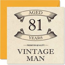Vintage 81e verjaardagskaarten voor mannen - leeftijd 81 jaar - leuke verjaardagskaart voor opa vader echtgenoot oom broer opa, 145 mm x 145 mm wenskaarten, 81e verjaardagskaart