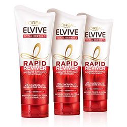 L'Oréal Paris Elvive Rapid Reviver Balsamo Intensif Istantanée Total Repair 5, Enrichi avec Amminoacide et Vitamine E pour cheveux dansés Lot de 3