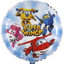 Ballonim Ballon Rond Super Wings - Environ 45 cm - Décoration d'anniversaire - Ballon en Aluminium - Décoration de fête Happy Birthday