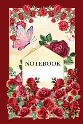 Red Rose composition notebook: Cute pattern notebook : Watercolor Vintage Botanical notebook, 120 pages lined, 6" x 9"