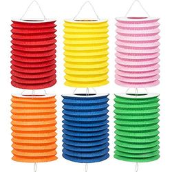 Boland 42033 – Papperslykta enfärg, 12 stycken, storlek 16 cm, 6 färger sorterade, tåglat, röd, gul, rosa, grön, orange, blå, lampion, födelsedag, lykttåg, trädgårdsfest, hängande dekoration