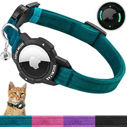 Collier Lumineux AirTag OUCWLTAG pour Chat - Suivi avec Bande élastique de Sécurité pour Fille, Garçon, Chaton et Chiot (22,9 à 33 cm, Bleu)