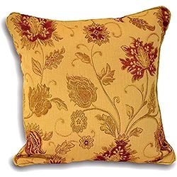 Paoletti Riva Zurich Almofada - ouro amarelo decorativo floral Jacquard design - fio bordas reversível-100% poliéster-55 x 55 cm (22" x 22" polegadas) - desenhado no Reino Unido, poliéster, 55 x 55 cm