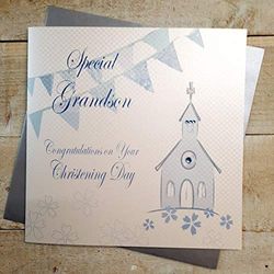 WHITE COTTON CARDS Grande Congratulazioni Nipote Speciale Il Giorno del Vostro Battesimo Carta Handmade, Bianco