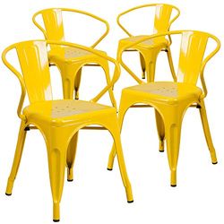 Flash Meubles en métal Chaise avec accoudoirs, Métal, Jaune, 4 Pack