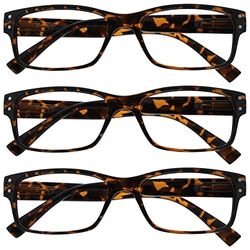 The Reading Glasses Company 3 Pacco Uomo Marrone Tartaruga Grande Stile Designer Lettori Cerniere Molla Rrr11-2 +1,50 - 88 Gr