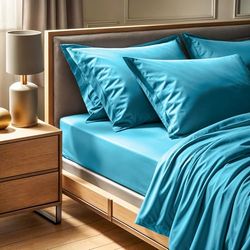 Premium Ranforce Double Hoeslaken (140 x 190 + 30 cm), 100% katoen, 155 draden Count, turquoise, machinewasbaar op 30 °C, zacht en duurzaam