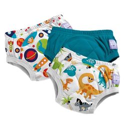 Culottes d'apprentissage Bambino Mio pour tout-petits, lot de 3, 3-4 ans, Dinosaures de l’Espace – Garçons – réutilisables, lavables – Fille et Garçon – Motif point de croix