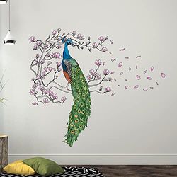 Wallflexi - Adhesivo decorativo para pared, diseño de pavo real y magnolia