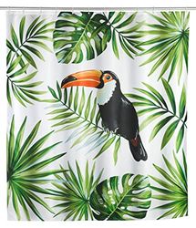 WENKO Douchegordijn, Tucan, textielgordijn voor de badkamer, met ringen voor bevestiging aan de douchestang, wasbaar, waterafstotend, 180 x 200 cm