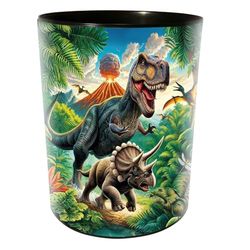 goldbuch 82 157 Vulcan Poubelle dinosaure, poubelle Ø 25 cm, hauteur 30 cm, capacité 12 l, poubelle pour enfants, motif dinosaure, multicolore