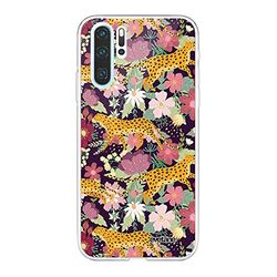 Evetane Beschermhoes compatibel met Huawei P30 Pro 360 rondom bescherming, voorkant, robuust, transparant, luipaard en bloemen, modieus motief