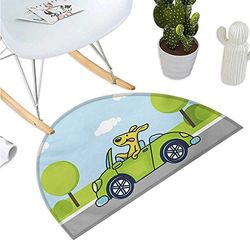 Esperanza Dog Driver Half Ronde Deurmatten Puppy On the Road Car Jack Russell Journey Terrier Speed Race Cartoon Entry Deurmat H 70 x D 104 cm Baby Blauw Lime Groen