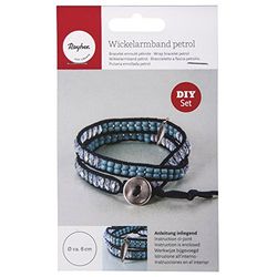 Rayher CK: Pulsera Envolvente, Cuero/Cuentas, Azul, 16.5 x 10 x 1.1 cm