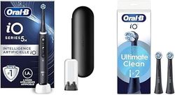 Oral-B Pack Brosse A Dents Electrique iO5, Brossettes Ultimate Clean, ORIGINALES, Lot De Manche Oral B Noir avec 1 Embout Rond Et 5 Modes Avec Douceur, 2 Têtes De Recharge, Brossage En Profondeur